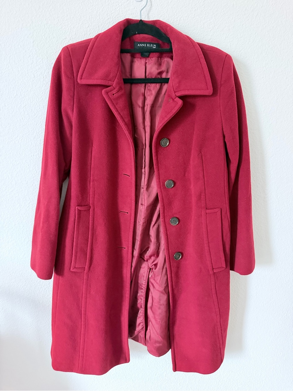 Anne Klein Deep Red Wool Coat with Button Front